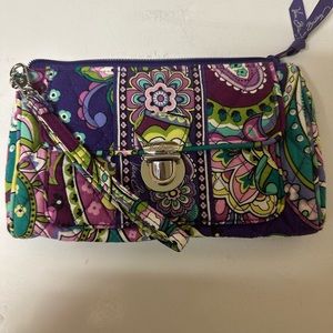 Vera Bradley (Ret)"Bandana swirl MultiColor&Pocket Pushlock ZipTop Wallet Clutch